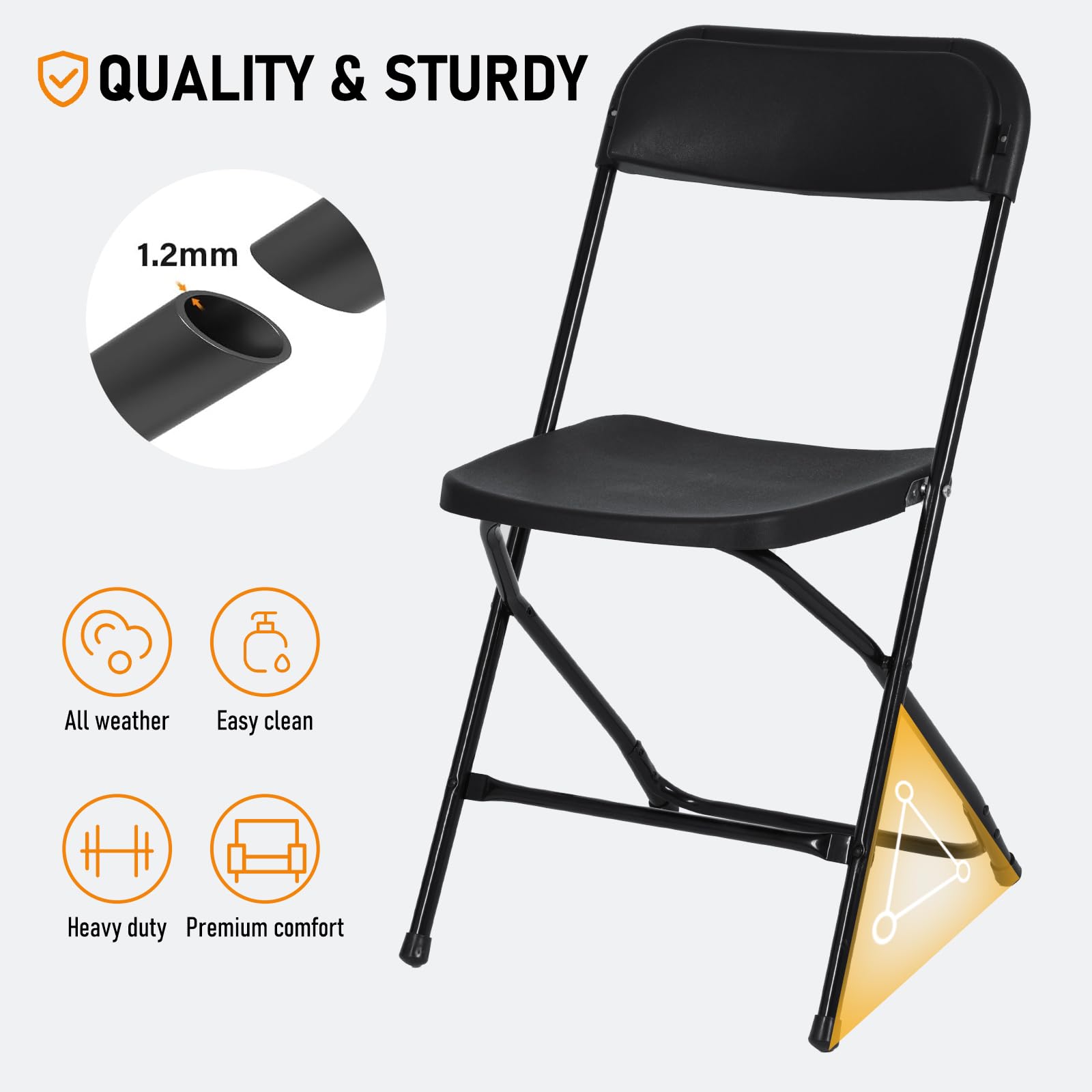 10 Pack Black Plastic Folding Chairs - Heavy Duty 350lb Capacity, Steel Frame Indoor Outdoor Commercial Use for Office, Wedding, Party, Events - Perfect for Banquets, Picnics, and Backyard Gatherings