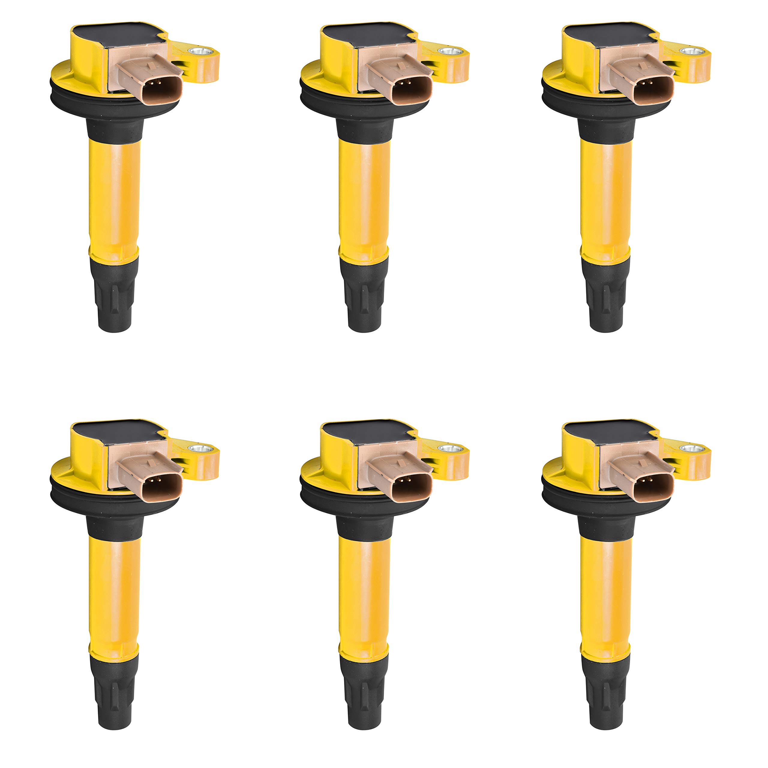 ENA Set of 6 Yellow Ignition Coil Packs - Compatible with 2014-2019 Ford F150, Explorer, Expedition, Flex, Lobo, Transit, Taurus & Lincoln MKS, MKT, Navigator - Replacement for UF646 - Perfect for 3.5L V6 Ecoboost Engine Tune-Ups & Performance Upgrades