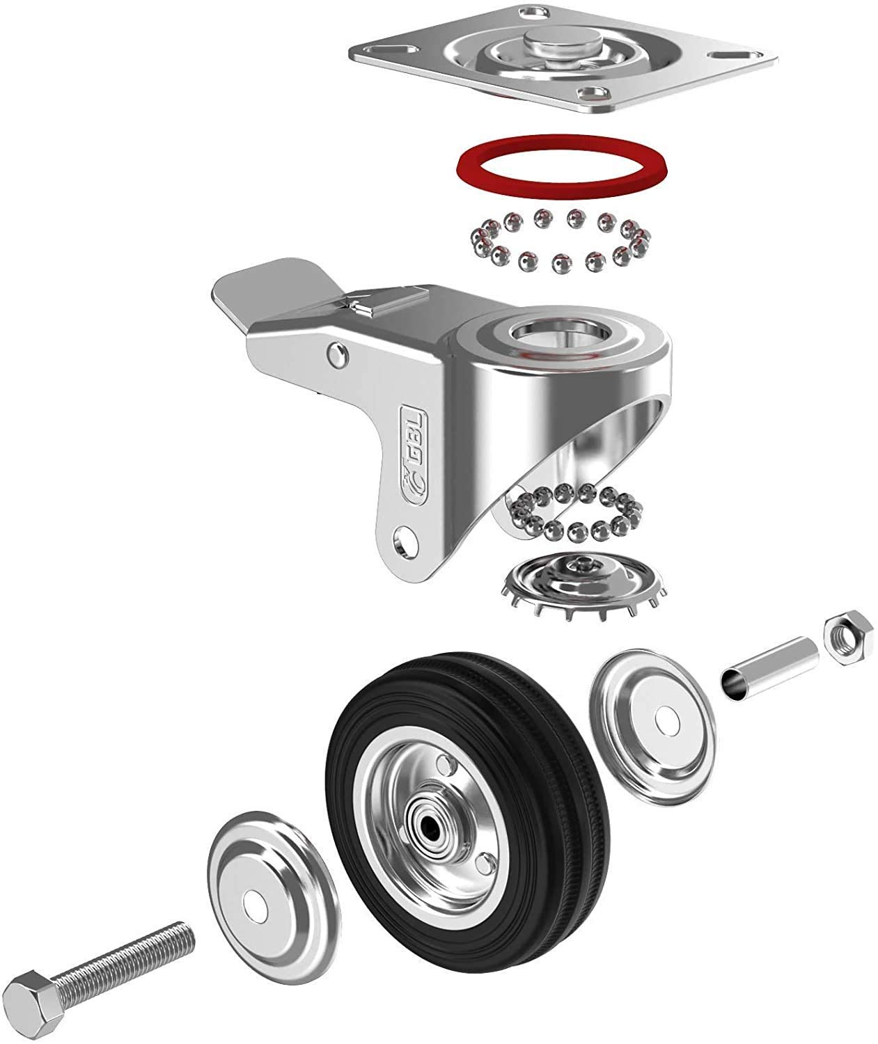 GBL 3'' Heavy Duty Caster Wheels with 2 Brakes & Screws - 440Lbs Capacity - Set of 4 Silent Rubber Furniture Casters - No Floor Marks - Silver Trolley Wheels for Workbenches, Cabinets, and Industrial Equipment