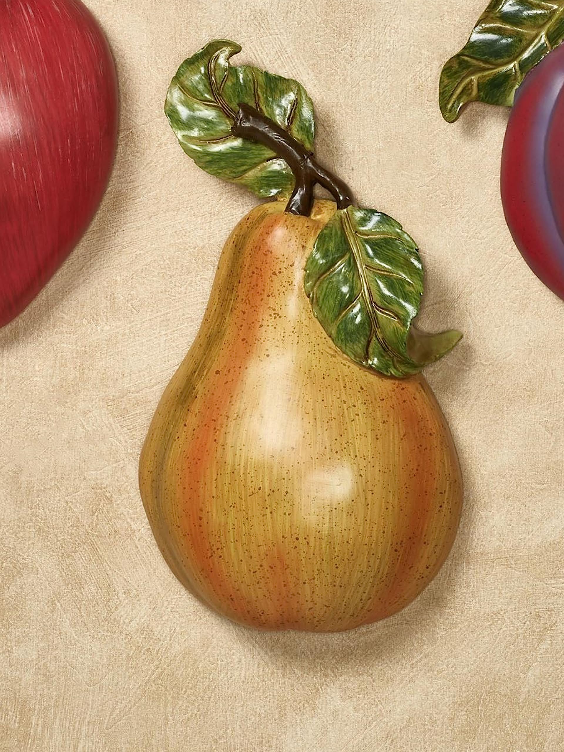 Touch of Class Luscious Fruit Wall Decor Set of 3 - Realistic Resin Apple, Pear & Plum in Red, Yellow, Purple - Kitchen, Dining Room, Farmhouse & Restaurant Wall Accents for Rustic Home Decor