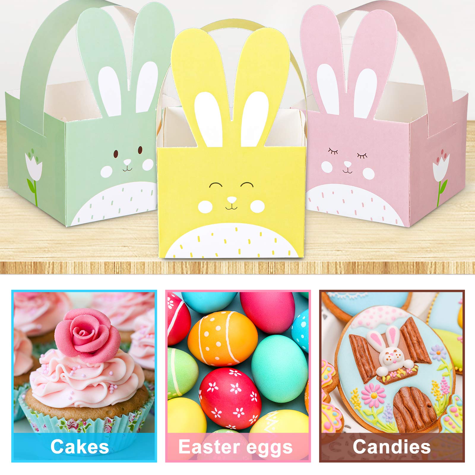 24pcs Easter Treat Boxes with Handles - Cute Bunny Rabbit Shaped Candy Cookie Goodie Box Holders for Easter Gifts, Classroom Party Favors & School Supplies | Perfect for Easter Egg Hunts, Classroom Rewards & Holiday Celebrations