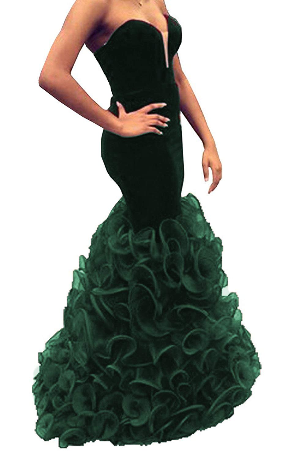 Elegant Green Velvet Long Mermaid V-Neck Prom Dress for Women - Formal Evening Gown for Homecoming, Ball, Wedding & Special Occasions