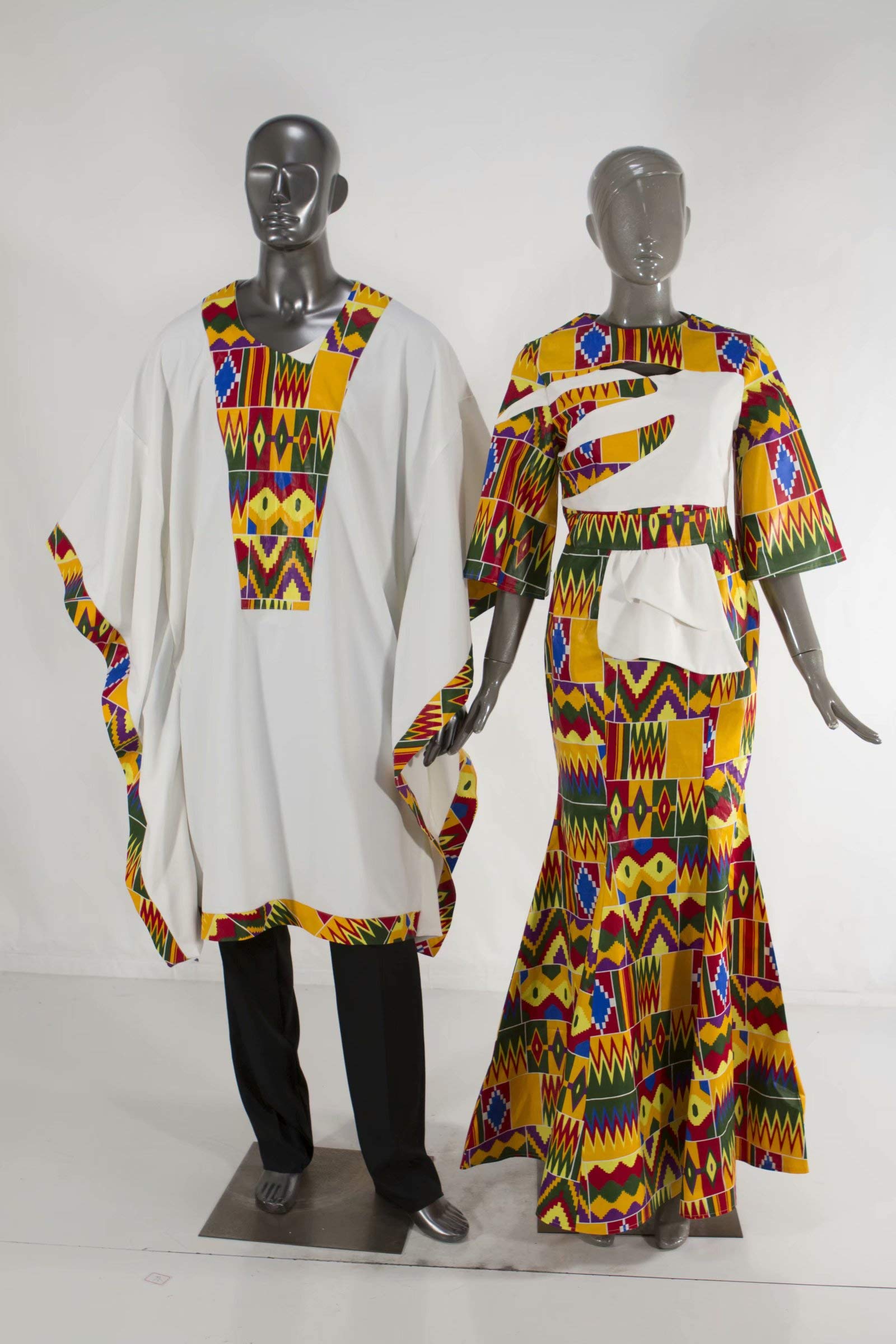 African Print Men's Colorful Robe & Women's Maxi Dress - Matching Couple Outfits for Weddings, Beach Vacations & Cultural Events