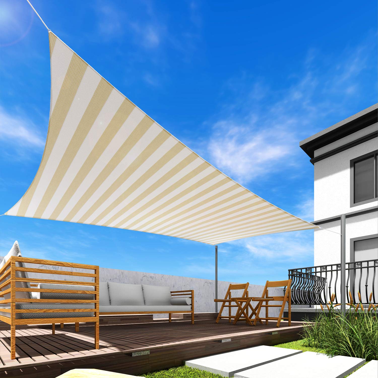 Windscreen4less 15' x 19' Rectangle Sun Shade Sail - Beige/White Stripes UV Block Patio Cover, Permeable Fabric for Outdoor Backyard & Garden - Perfect for Poolside, Deck, and Pergola Shade