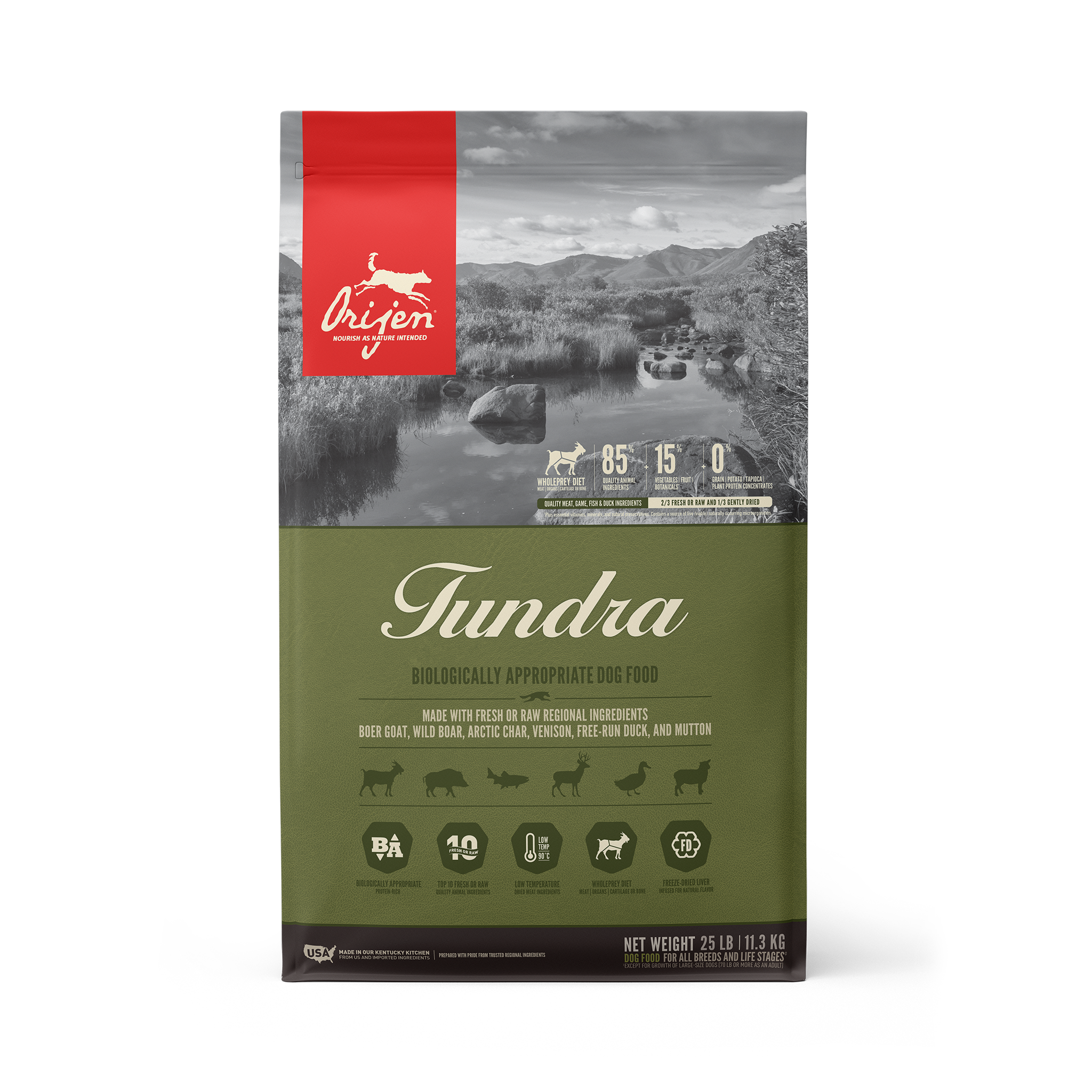 Orijen Grain Free Dry Dog Food - Premium Tundra Recipe for Adult Dogs - High Protein, Natural Ingredients - Ideal for Active & Outdoor Dogs