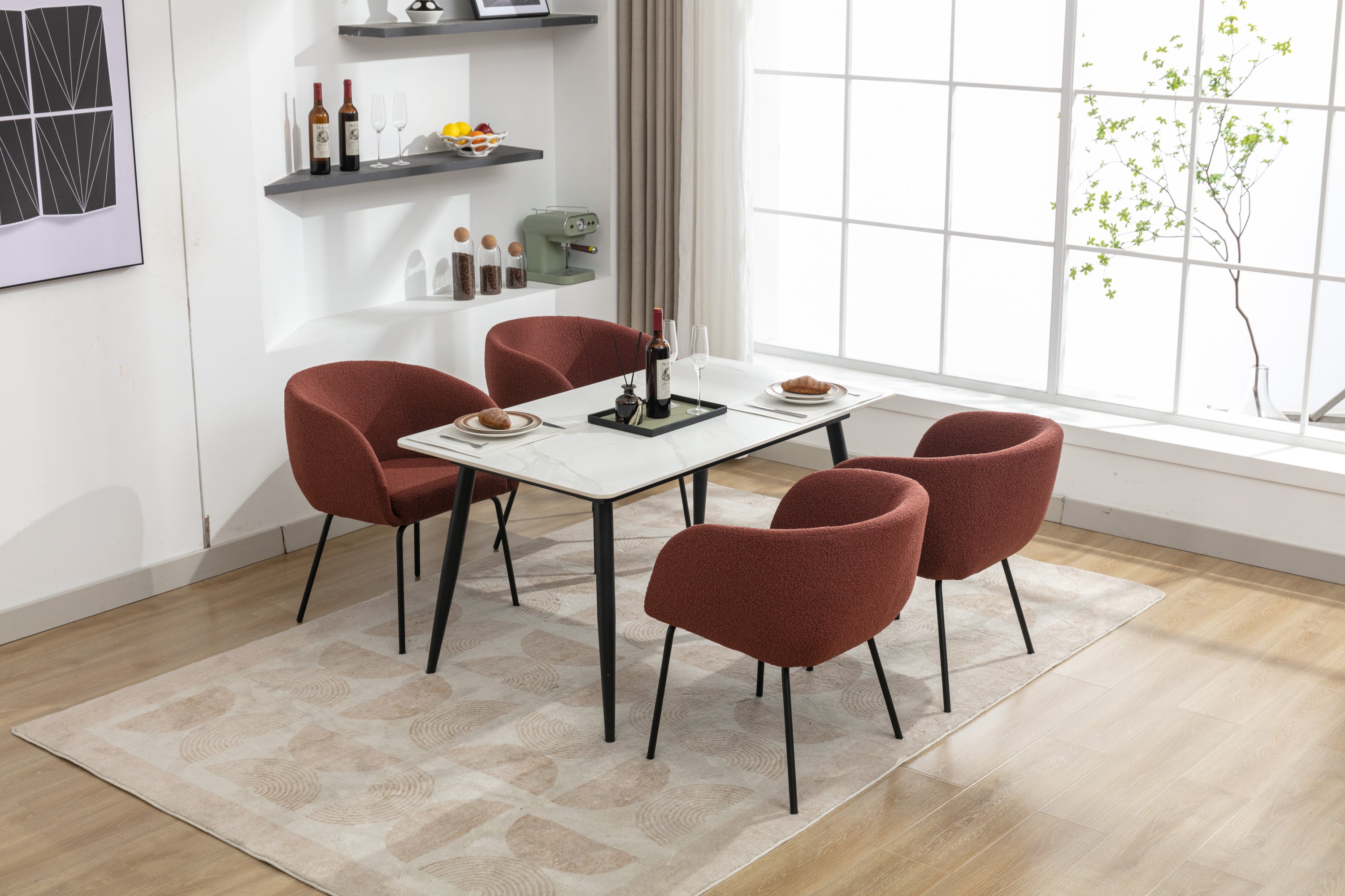 2 Pack Boucle Fabric Dining Chairs with Black Metal Legs - Wine Red | Modern Upholstered Side Chairs for Kitchen, Dining Room, or Office | Comfortable & Stylish Seating Solution
