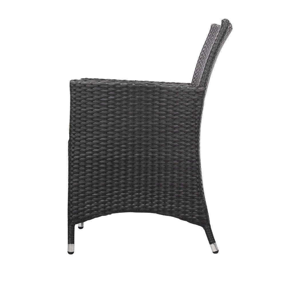 Gardeon 3-Piece Black Wicker Outdoor Bistro Set - Patio, Garden, and Backyard Dining Furniture for Small Spaces