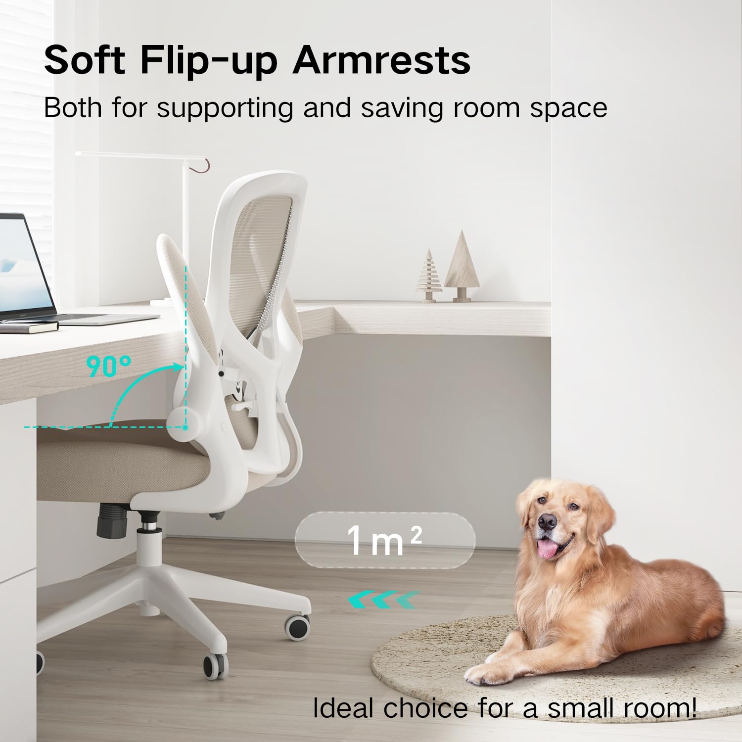 Hbada Ergonomic Office Chair - Adjustable Lumbar Support Mesh Computer Desk Chair with PU Silent Wheels, Flip-Up Armrests & Tilt Function (Grey) - Perfect for Home Office, Gaming & Workspace Comfort