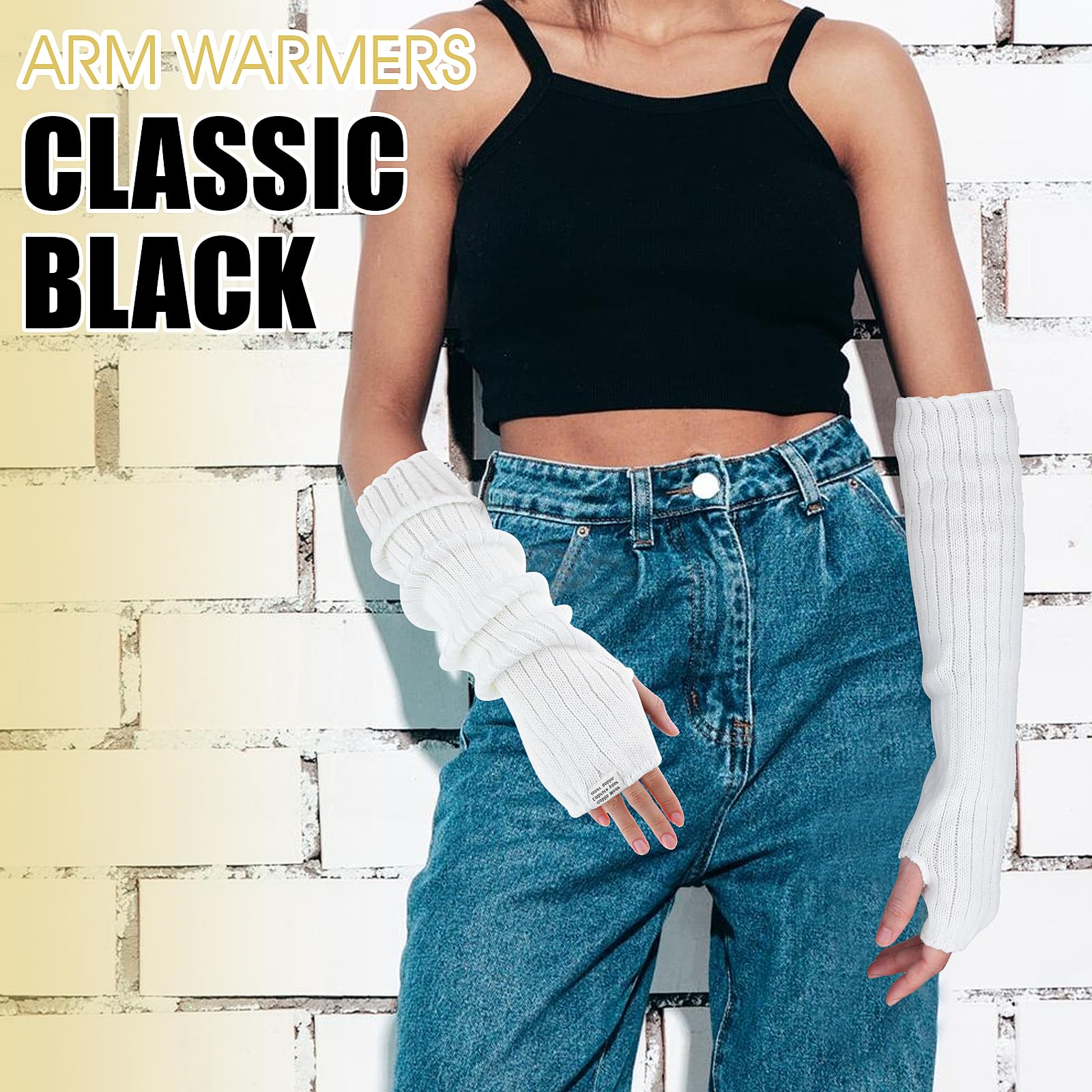 Y2K Fashion Fingerless Arm Warmers - Cute White Harajuku Knitted Long Sleeve Arm Covers for Women | Perfect for Winter, Concerts & Street Style Outfits
