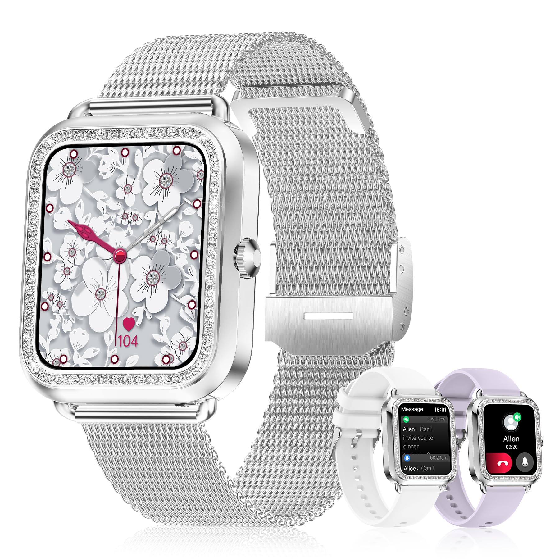 Smart Watch for Women with Bluetooth Calling, Fitness Tracker with Heart Rate & Sleep Monitor, Voice Assistant, Compatible with iOS/Android - Perfect for Workouts, Running & Daily Activity Tracking (Silver)