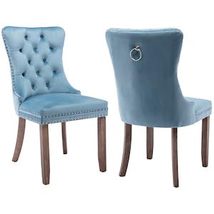 E-1 Light Blue Velvet, Wood Legs