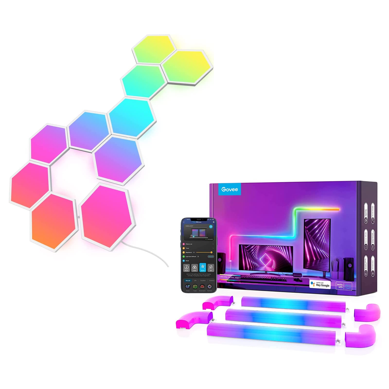 Govee Glide RGBIC Smart Wall Light & Hexa Light Panels Bundle - Multicolor Customizable LED Hexagon Wall Lights for Home Decor, Gaming Room & Bedroom Lighting