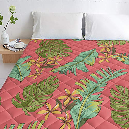 Tropical Banana Leaf Cotton Quilted Comforter - King Size 90x102 Inches - Super Soft & Warm Decorative Bedding for All Seasons - Perfect for Bed, Sofa & Couch