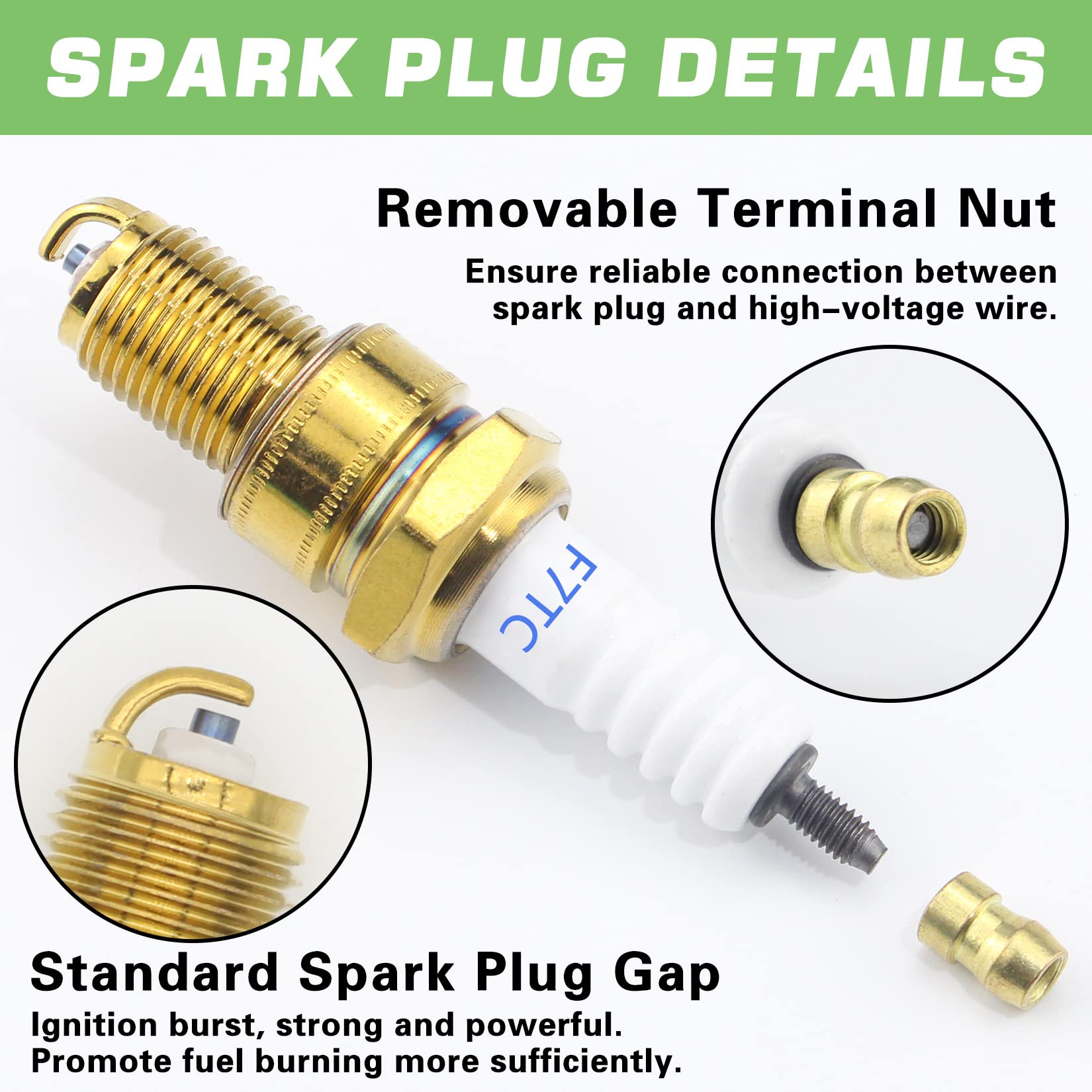 4pcs F7TC Spark Plugs Compatible with GX120 GX160 GX200 GX240 GX270 GX340 GX390 Engines - Includes Wrench - Ideal for 4-Stroke Generators, Lawn Mowers, Chainsaws, Tractors, Water Pumps, Rototillers, Go Karts & Mini Bikes