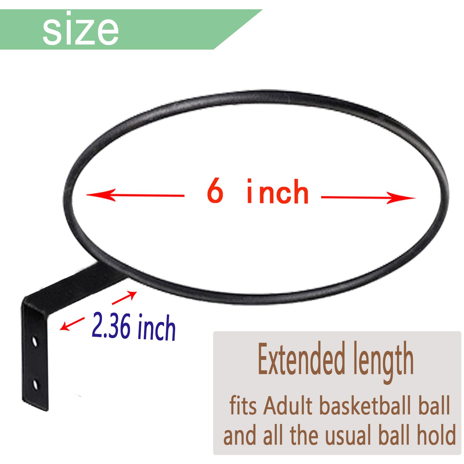 6 Inch Heavy Duty Wall Mount Ball Holder for Basketball, Football, Volleyball - Sports Equipment Organizer for Garage, Bedroom, Playroom - Perfect for Display and Storage of Balls, Ring Planters & Pots