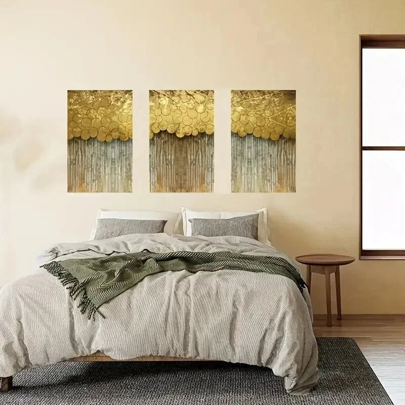 3-Piece Nordic Abstract Gold Line Metal Wall Art - Ready to Hang Modern Home Decor for Living Room, Bedroom & Office