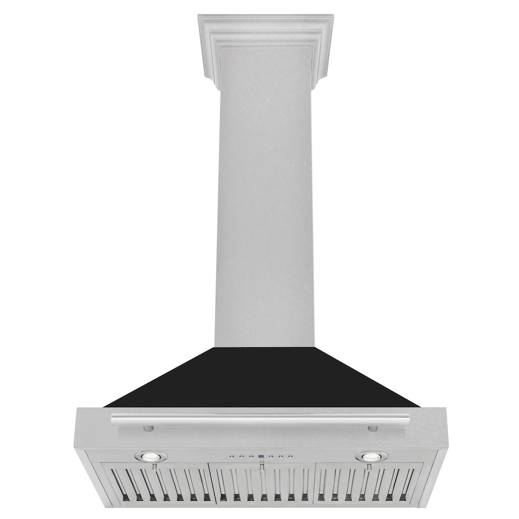 ZLINE 30 Inch Stainless Steel Wall Mount Range Hood - Convertible Satin Finish with Black Matte Shell & Stainless Steel Handle (KB4SNX BLM 30) | Perfect for Modern Kitchen Ventilation & Smoke Removal