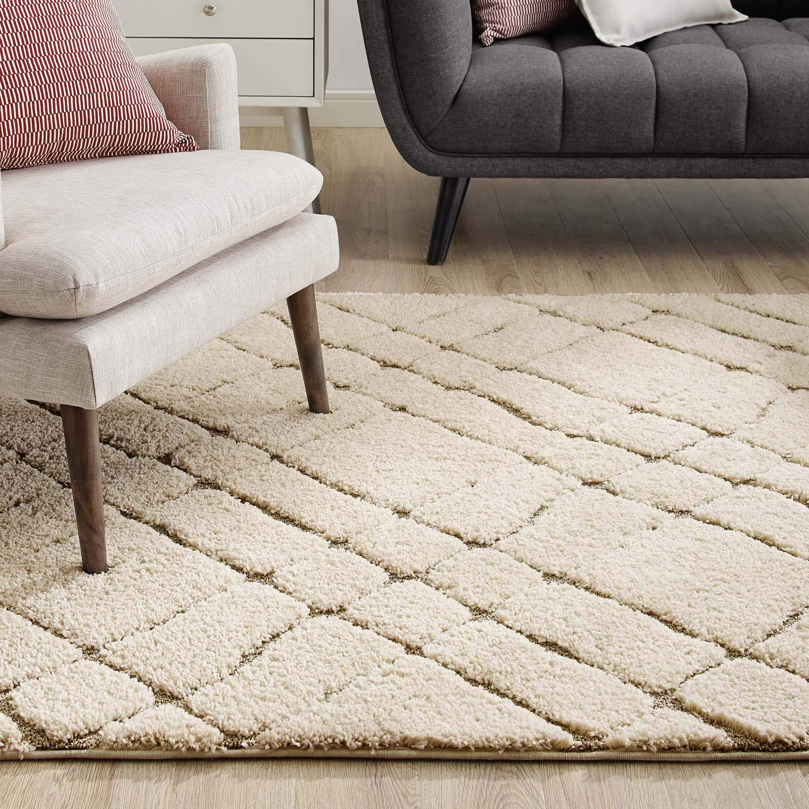Modern Contemporary Urban Living Area Rug - Soft Fabric Floor Carpet Runner in Multi Beige | Perfect for Lounge, Living Room & Bedroom Decor