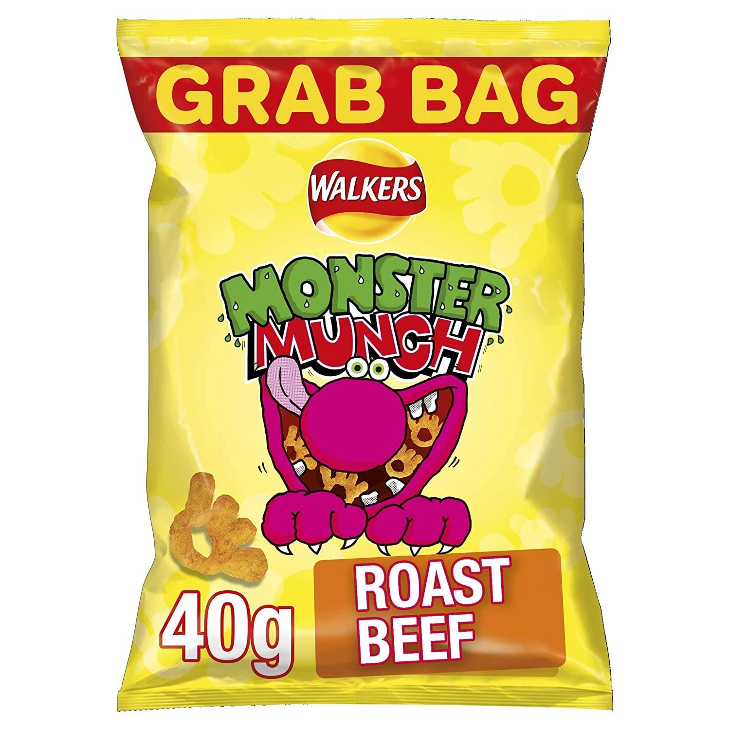 Monster Munch Roast Beef Flavor Crisps - 40g (Pack of 4) | Crunchy Snacks for Parties, Lunch Boxes & Movie Nights