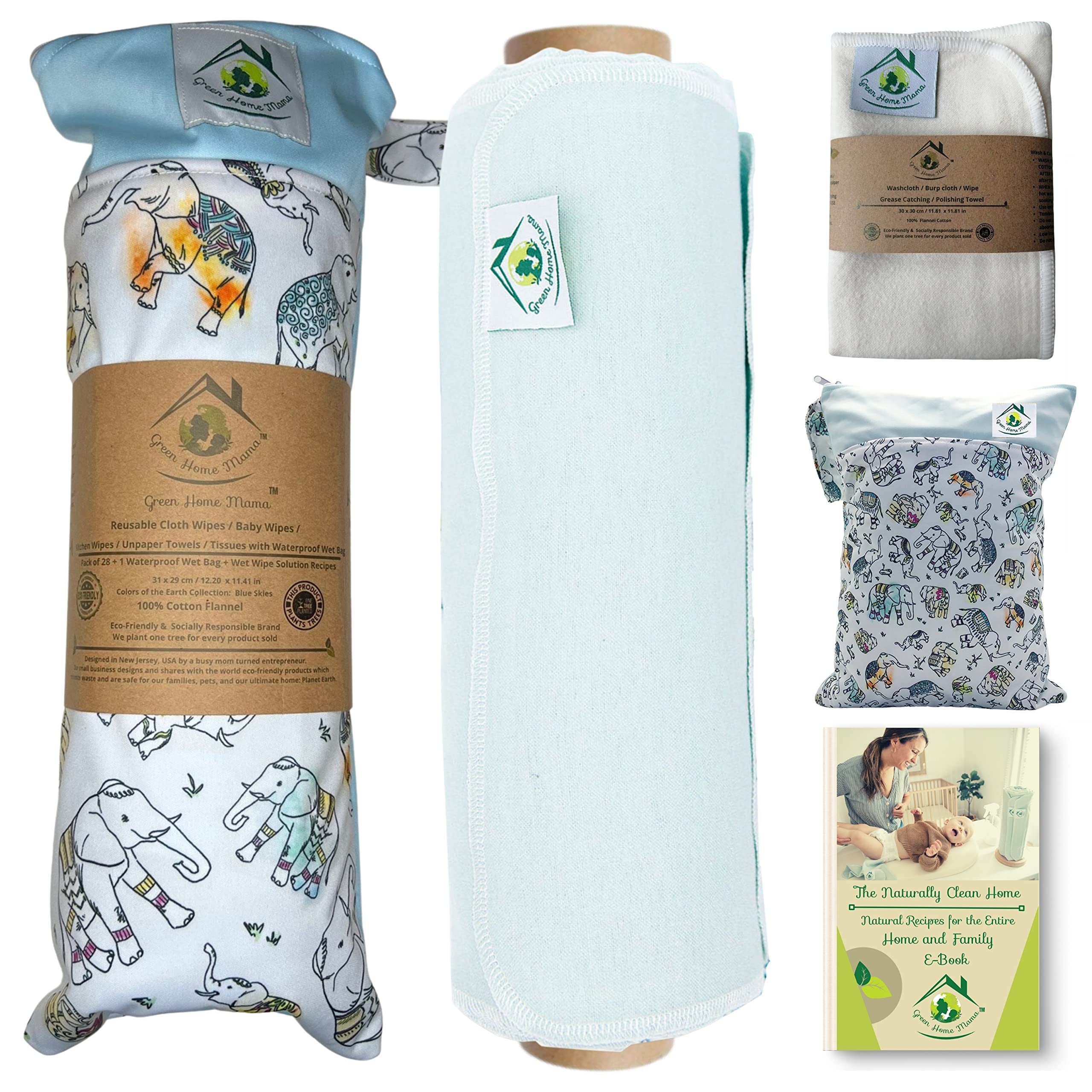 Eco-Friendly Reusable Paper Towels Washable Roll 29-Pack | Zero Waste Cloth Towels for Kitchen, Baby Wipes & Cleaning | Sustainable Alternative to Disposable Paper Towels | Includes Wet Bag & Wash Cloth for Home & Office Use