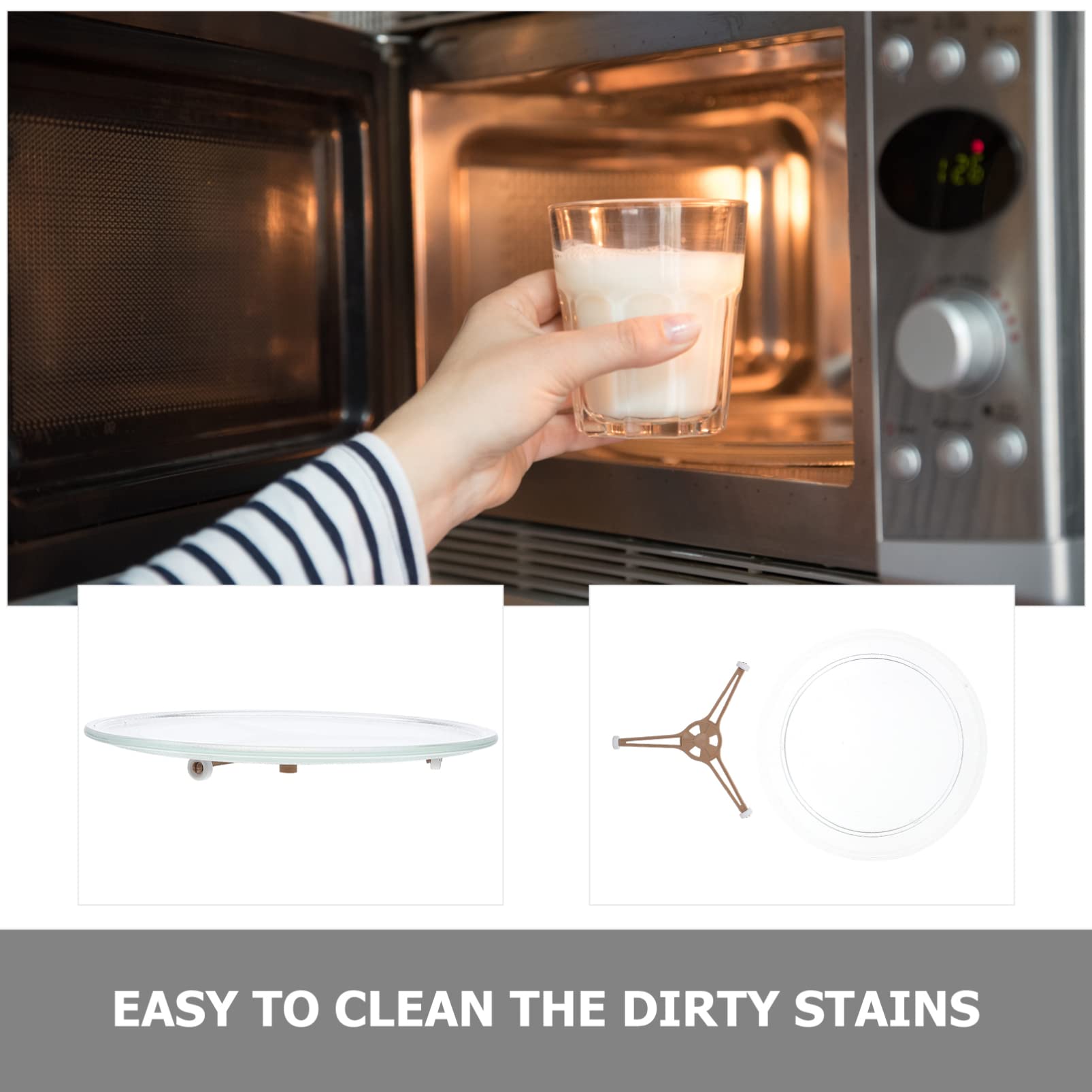 Hemoton Microwave Oven Turntable Replacement - 12 Inch Glass Tray with Rotating Bracket - Compatible with Most Microwave Brands - Perfect for Heating Food, Defrosting & Replacing Broken Turntables