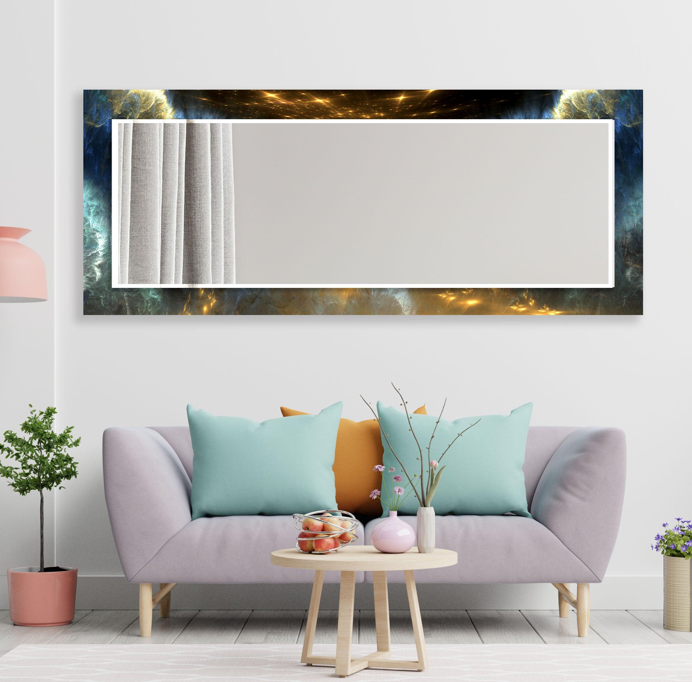 Black Gold Space Wall Mirror - Modern Decorative Mirror for Living Room, Bedroom & Bathroom - Stylish Home Decor & Vanity Mirror