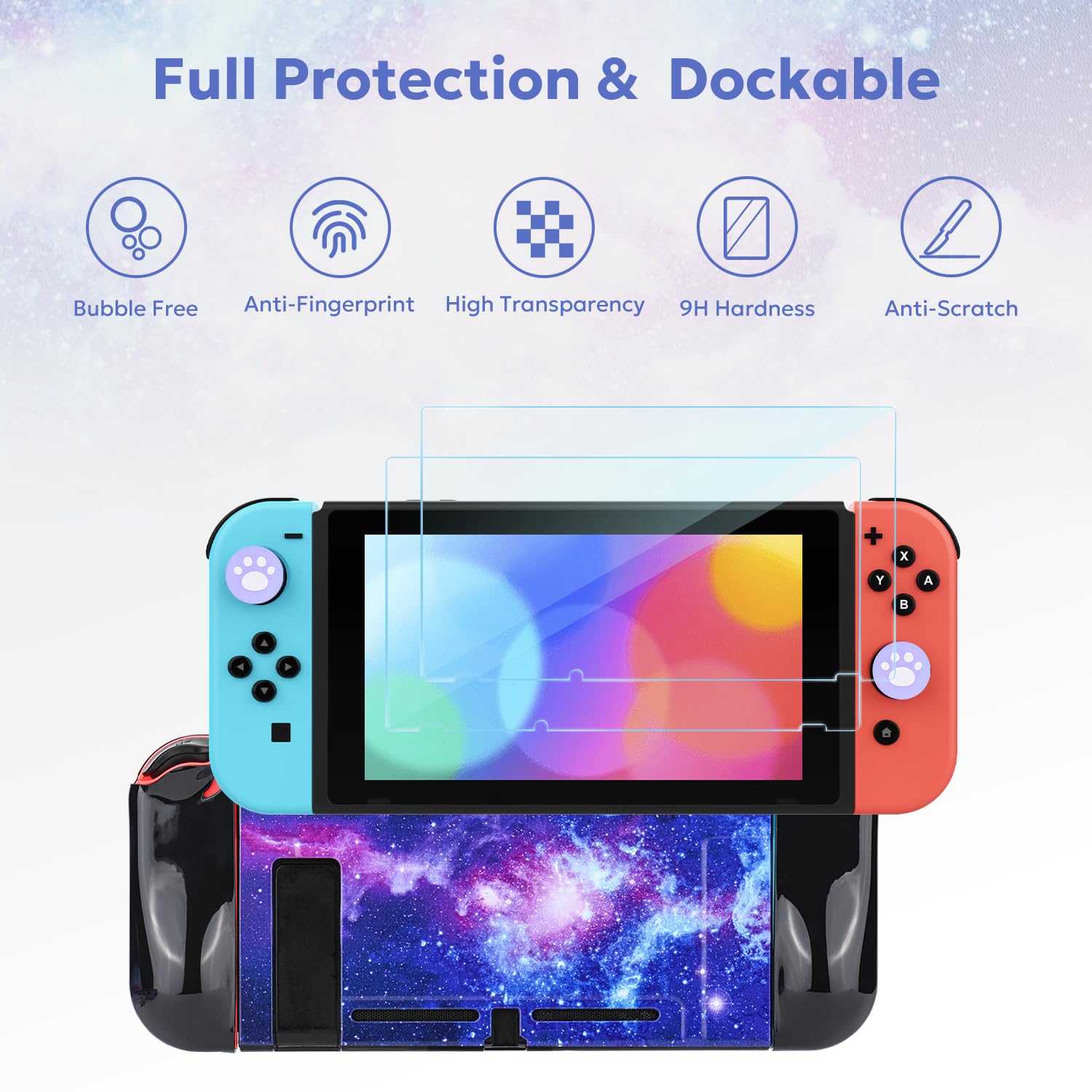 InnoAura 15-in-1 Nintendo Switch Accessories Bundle - Protective Carrying Case, Game Case, Screen Protector & Thumb Grips (Galaxy Black) | Perfect for Travel, Gaming On-The-Go & Switch Protection