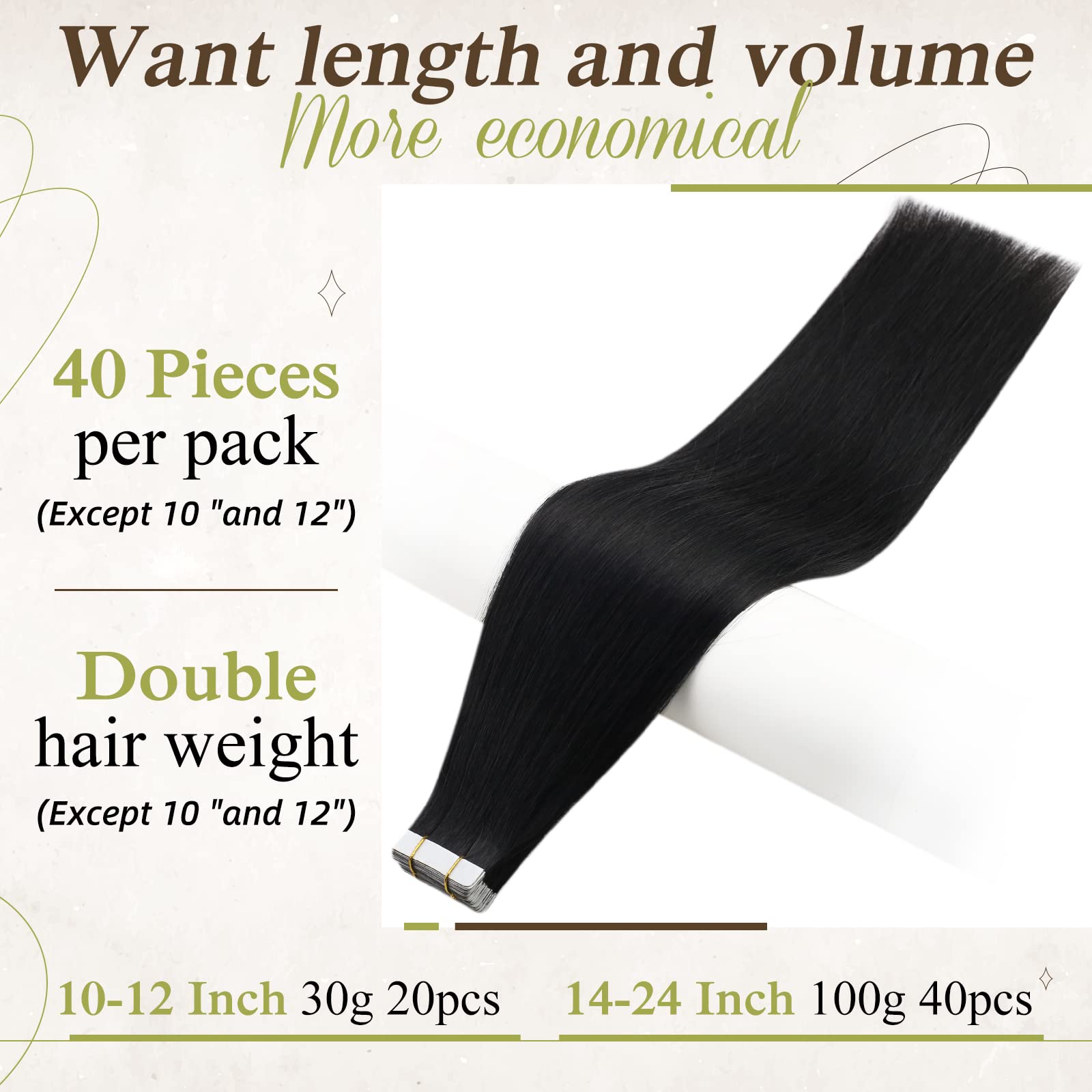 20 Inch 150g Full Shine Black Tape in Hair Extensions - 100% Real Human Hair for Women | Perfect for Styling, Volume & Length Boost