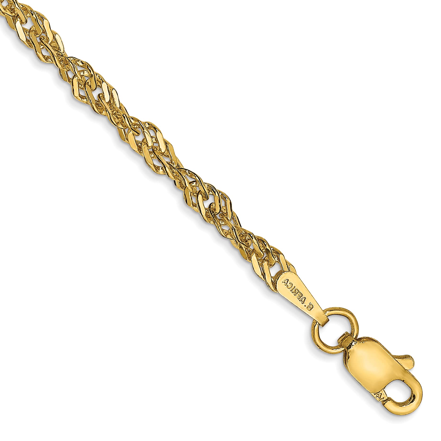 14K Yellow Gold Lightweight Singapore Chain Necklace & Anklet - 2.75mm Width with Lobster Lock (9.0