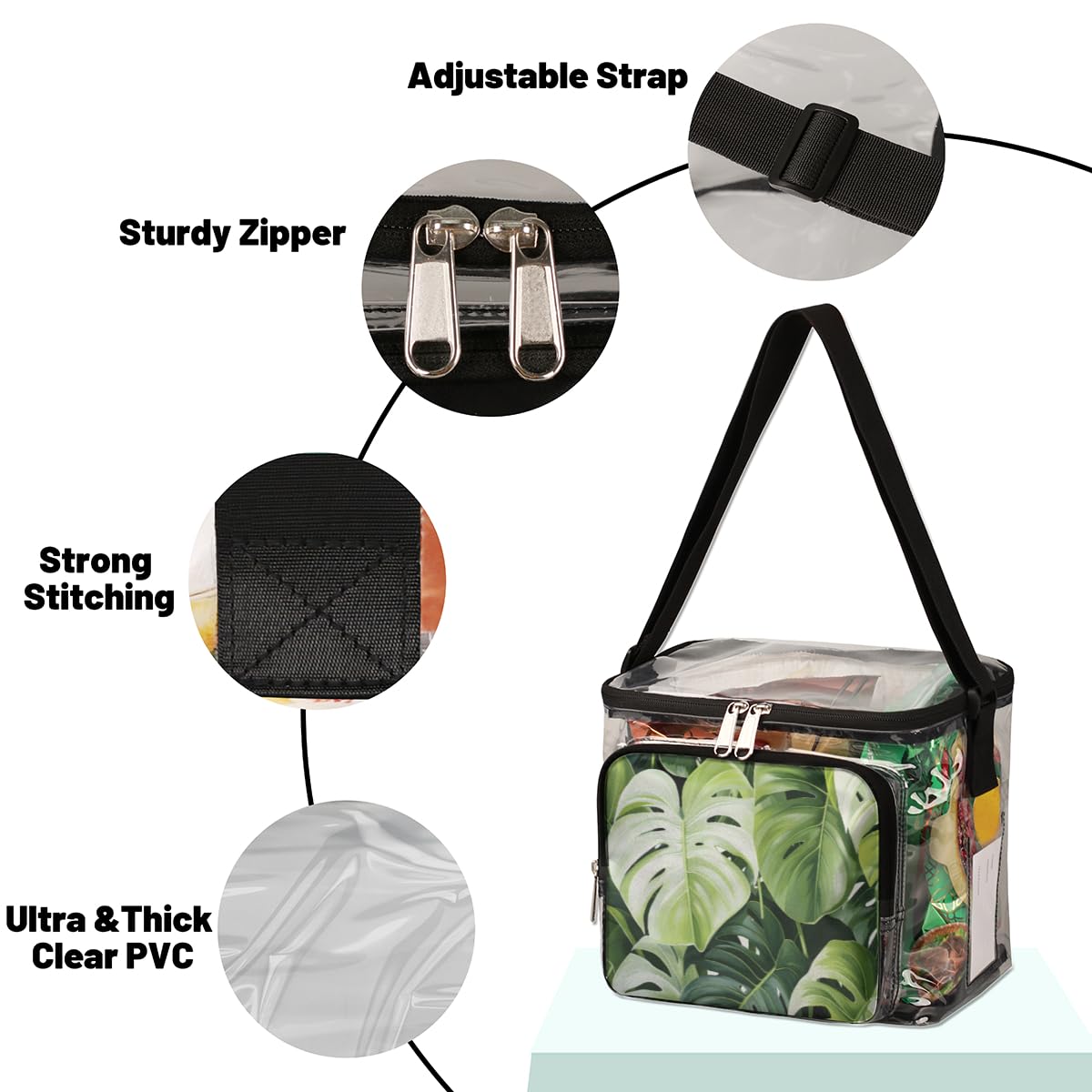 GzLeyigou Clear Tote Bag with Tropical Palm Leaf Design - Transparent Crossbody Shoulder Bag for Women | Perfect for Beach, Travel, Picnic, Concerts & Sports Events | Stadium Approved Lunch Tote & Shopping Bag