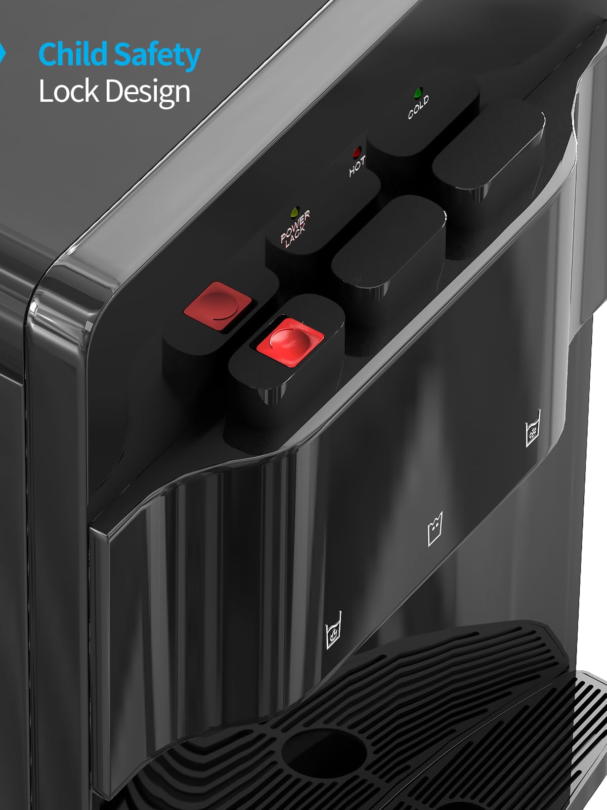 TABU Bottom Loading Water Cooler Dispenser with Hot, Cold & Room Temperature Settings - Child Safety Lock & Anti-Scalding Design for 3/5 Gallon Bottles (Black) - Perfect for Home, Office & School Hydration Needs