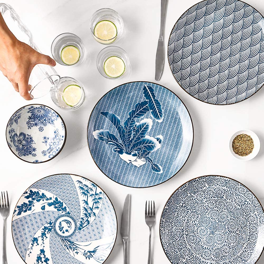 4-Piece Blue Salad Plate Set - Elegant Dinnerware for Salads, Appetizers & Desserts - Perfect for Home Dining, Parties & Entertaining