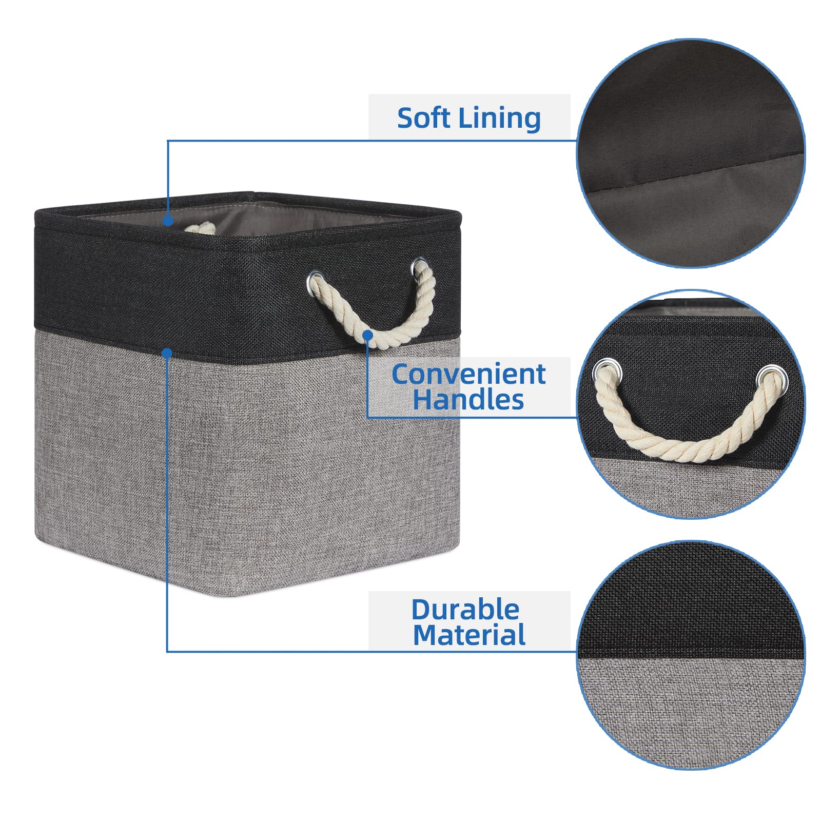 4-Pack Temary Fabric Storage Baskets - Collapsible Cloth Cube Organizer with Handles for Shelves, Closet & Home Organization (Black & Gray) | Perfect for Bedroom, Nursery & Office Storage Solutions