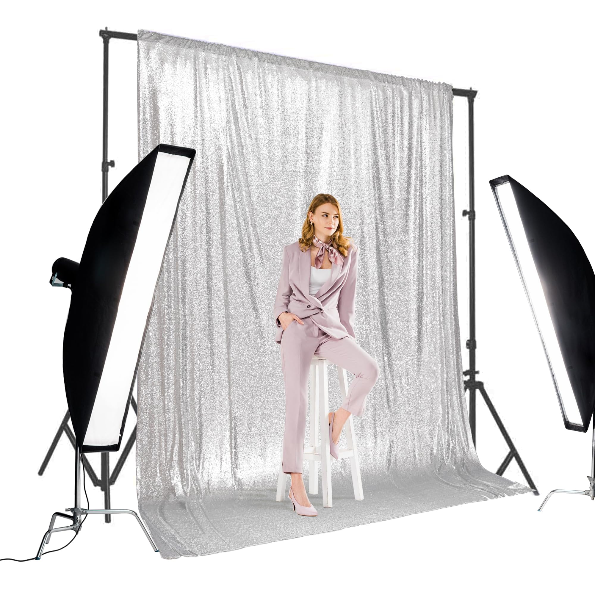 10x10ft Silver Sequin Photo Backdrop for Wedding Photography, Birthday Parties & Events - Sparkling Party Decor Background for Professional Shoots