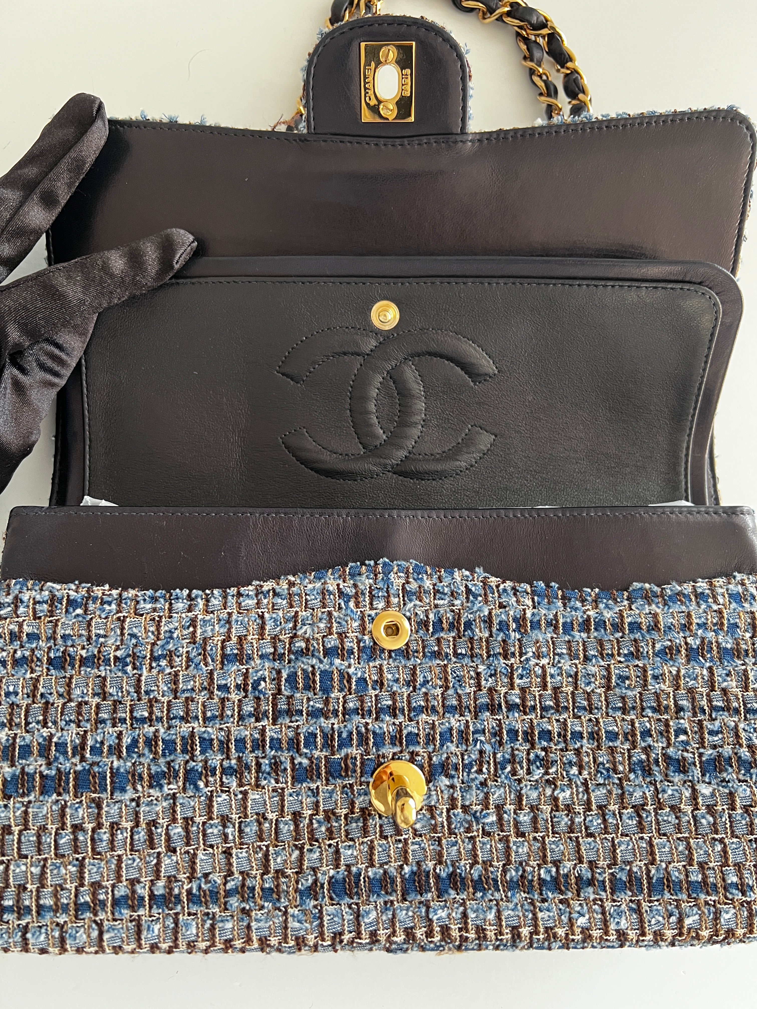 Vintage Chanel Medium Blue Tweed Double Flap Bag - Authentic Pre-Owned Luxury Handbag for Women | Perfect for Parties, Weddings & Special Occasions