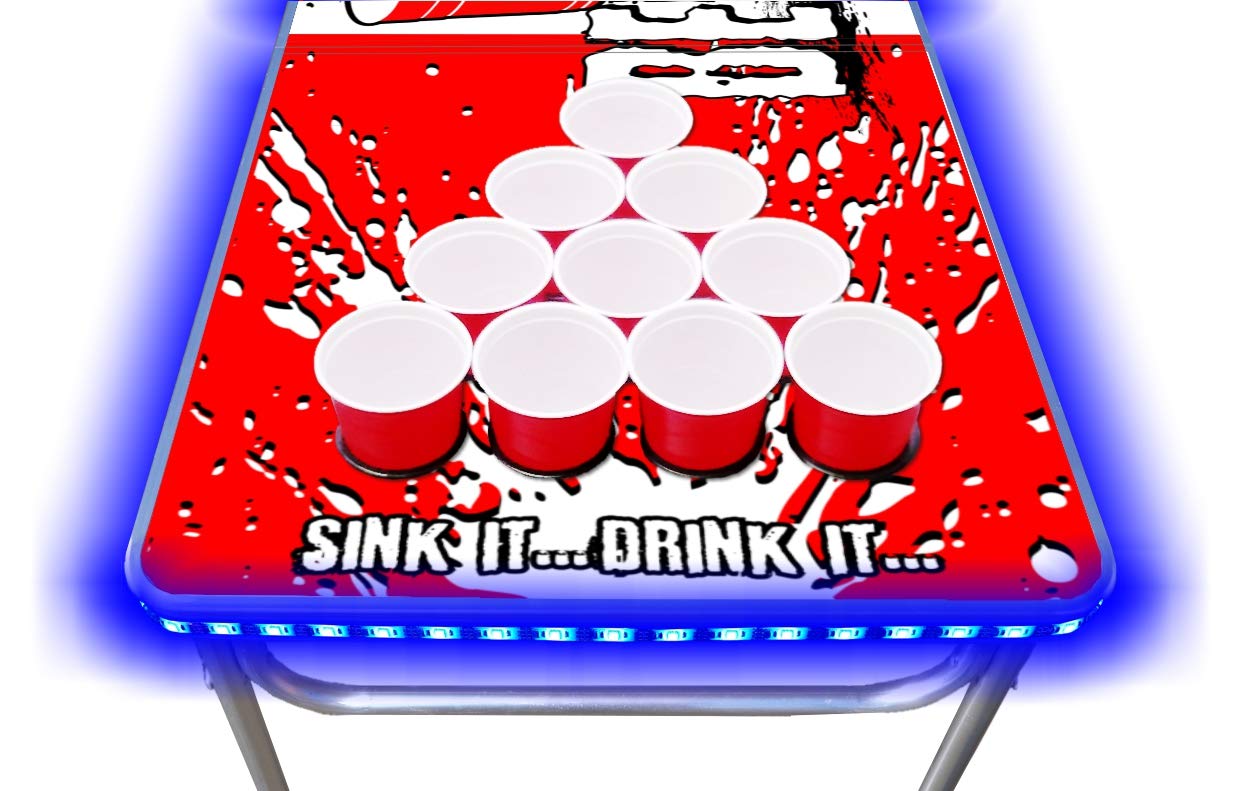 8-Foot Professional Beer Pong Table with Cup Holes & LED Glow Lights - PartyPong Edition | Perfect for Backyard Parties, Tailgates & College Events