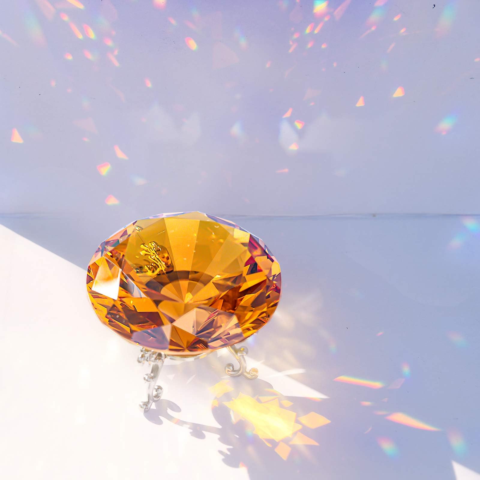 60mm Large Crystal Diamond Paperweight with Stand - Elegant Wedding Decor, Home Centerpiece, Office Desk Accessory (2.36 inch, Amber) | Perfect for Wedding Receptions, Home Decor & Office Organization