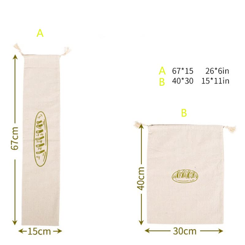 Organic Linen Bread Bags - Reusable Drawstring Storage Bags for Homemade Artisan Bread, Baguettes & Loaves (67x15cm) | Eco-Friendly Kitchen Essentials for Fresh Bread Storage & Picnic Use