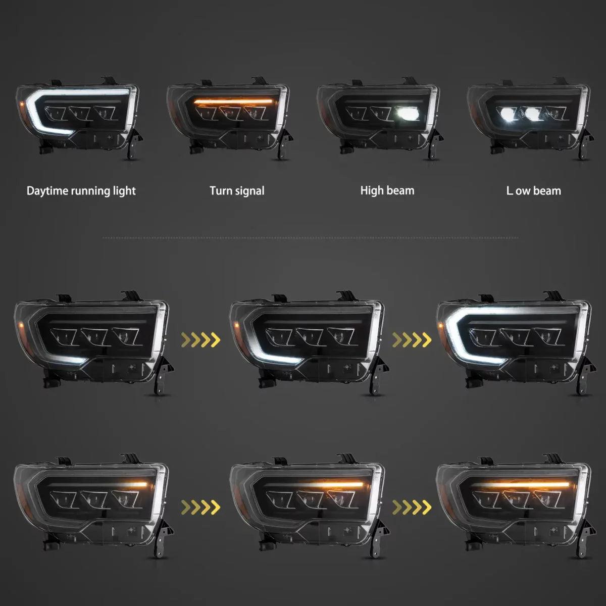 LED Headlight Assembly Matrix Projector Black for 2007-2013 Toyota Tundra 2nd Gen (XK50) & 2008-2021 Toyota Sequoia SR5 2nd Gen (XK60) - High Performance Replacement Headlights for Night Driving and Off-Road Adventures