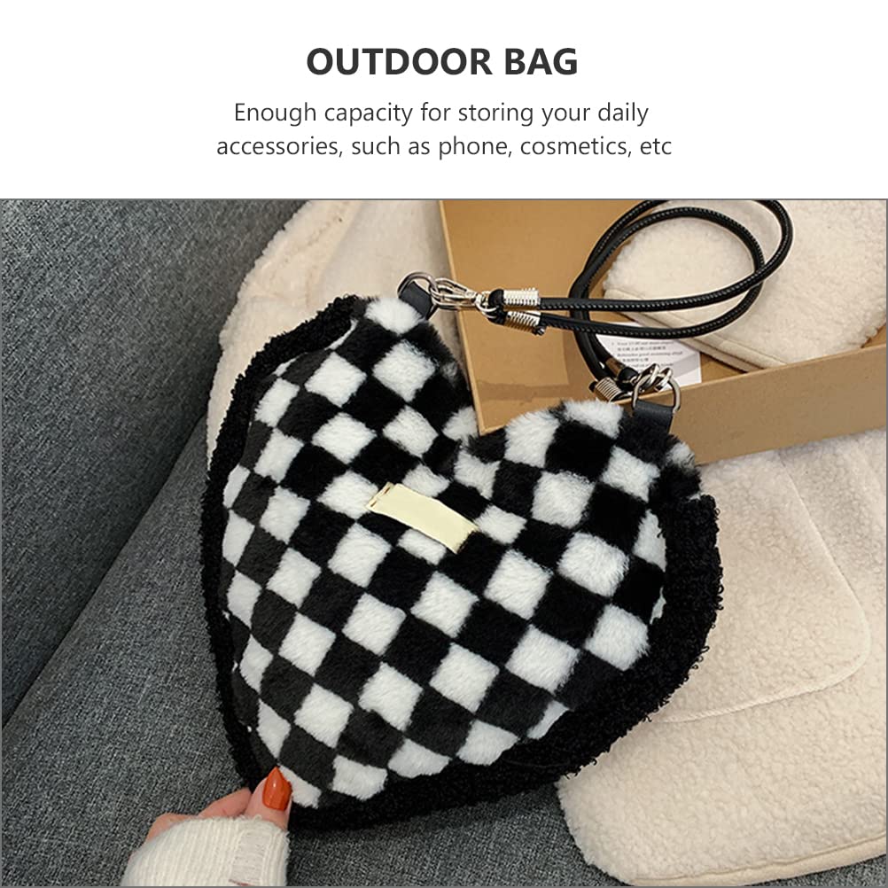 LUOZZY Lattice Pattern Plush Tote Bag - Fashionable Women's Shoulder Bag & Crossbody Purse in Black & White Checkered Print | Perfect for Work, Shopping & Travel Accessories