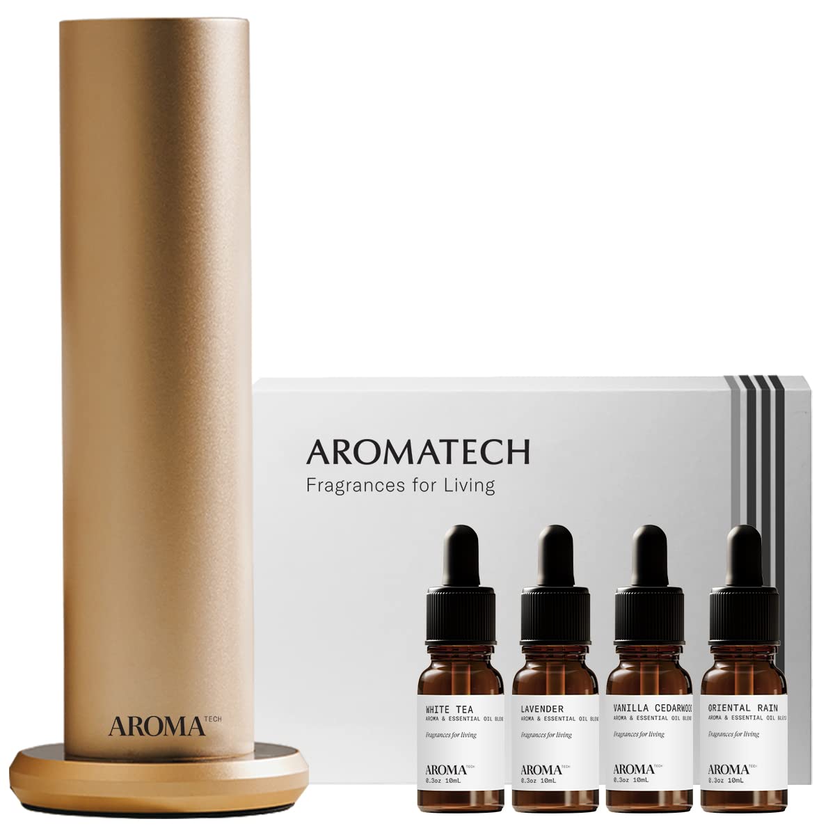 AroMini BT Aromatherapy Diffuser Set with Nebulizing Technology - Includes White Tea, Lavender, Vanilla Cedarwood Sage & Oriental Rain Essential Oils (10ML) | Perfect for Home Relaxation, Spa, Yoga & Stress Relief