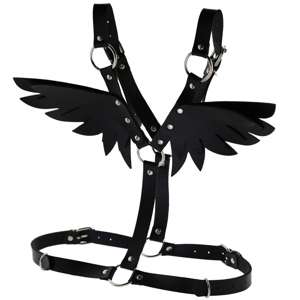PU Leather Waist Body Harness for Women - Black Gothic Punk Style Winged Waist Belt & Body Chain - Rave Top, Halloween Costume Accessory - Perfect for Music Festivals, Cosplay & Gothic Fashion