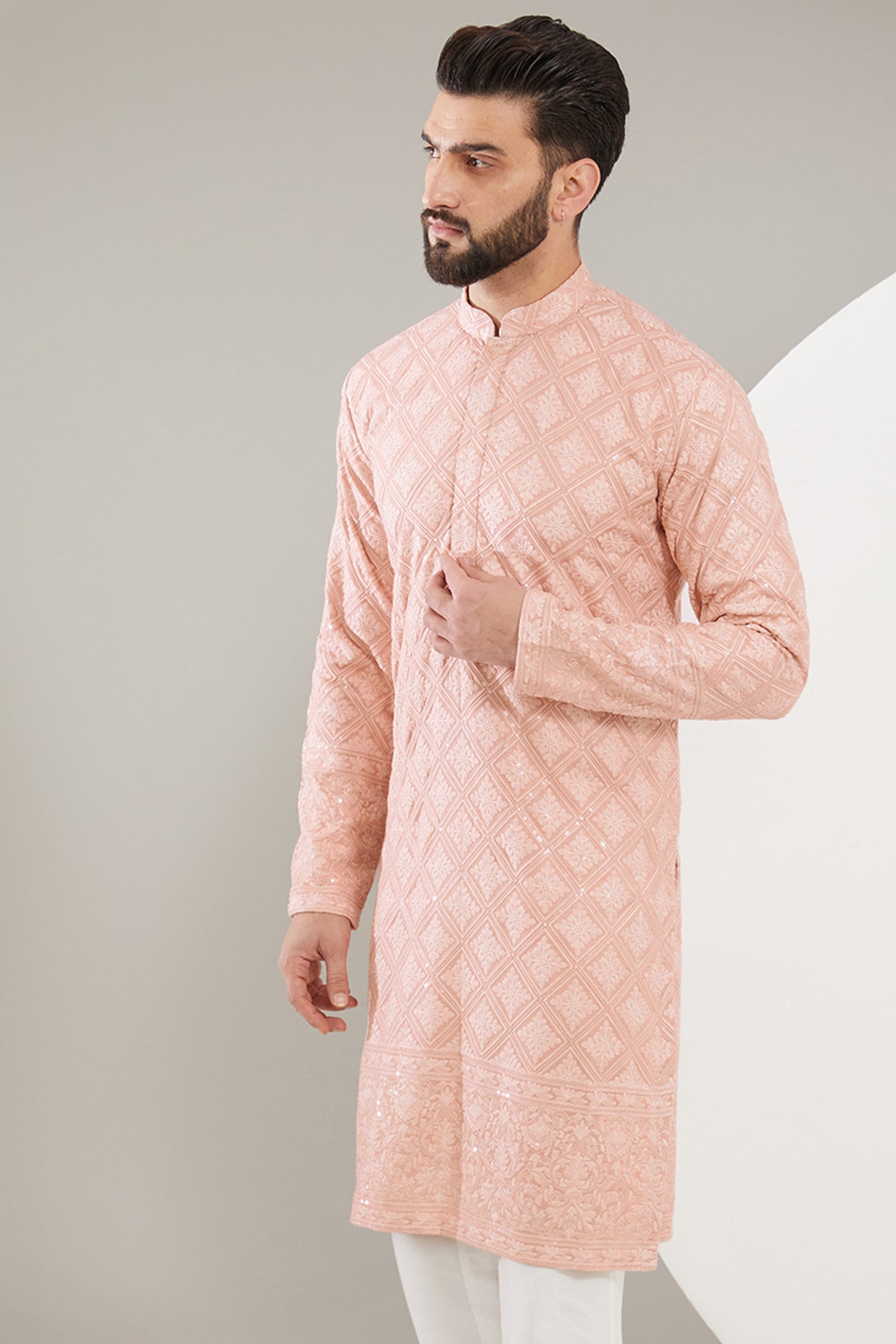 Elegant Peach Chikankari Kurta for Women - Traditional Indian Embroidered Tunic Top - Perfect for Festivals, Weddings & Casual Wear