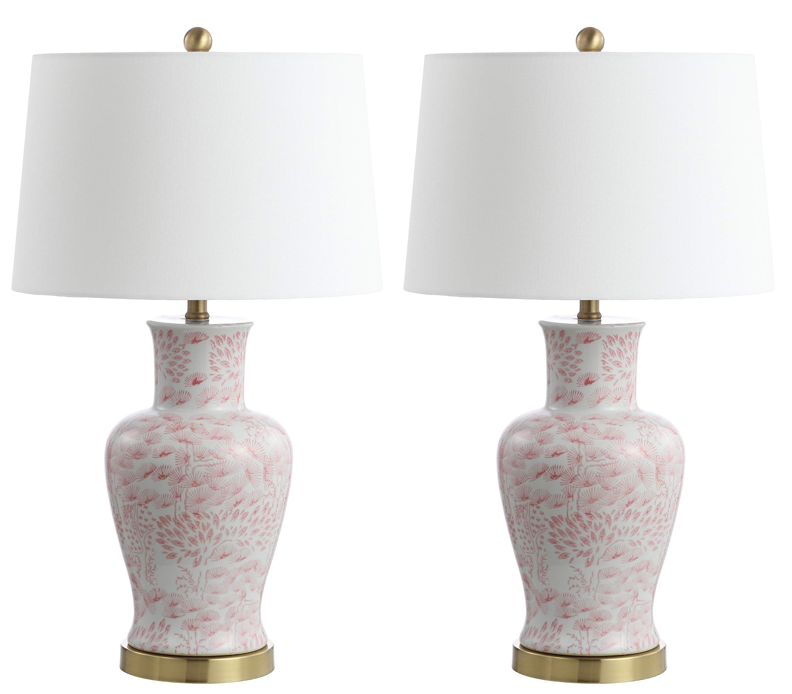 SAFAVIEH Lighting Collection Calli Pink & White Chinoiserie 28-Inch Table Lamp Set of 2 with LED Bulbs - Elegant Bedroom, Living Room, Home Office & Nightstand Lighting for Cozy Ambiance