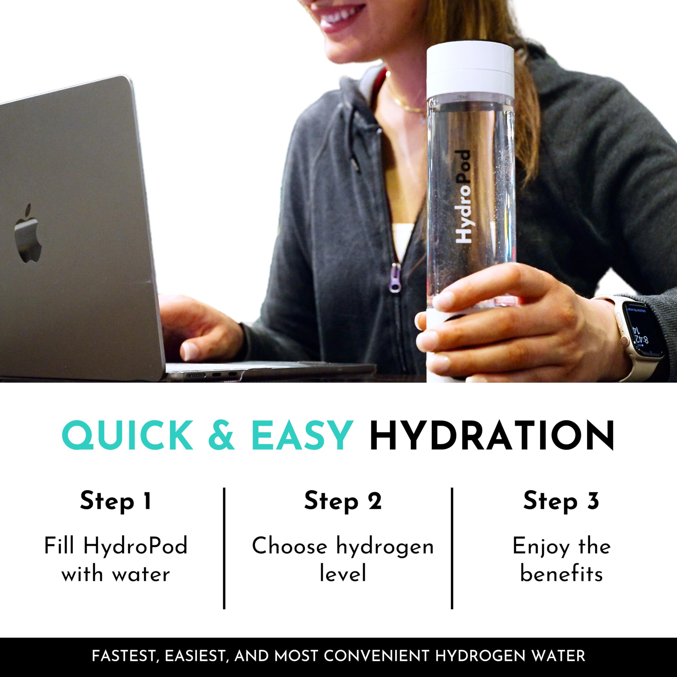 HydroPod Premium Hydrogen Water Bottle Generator - Portable Hydrogen Water Ionizer with Smart Filtration System for Enhanced Hydration & Wellness - Perfect for Gym, Travel, and Daily Detox