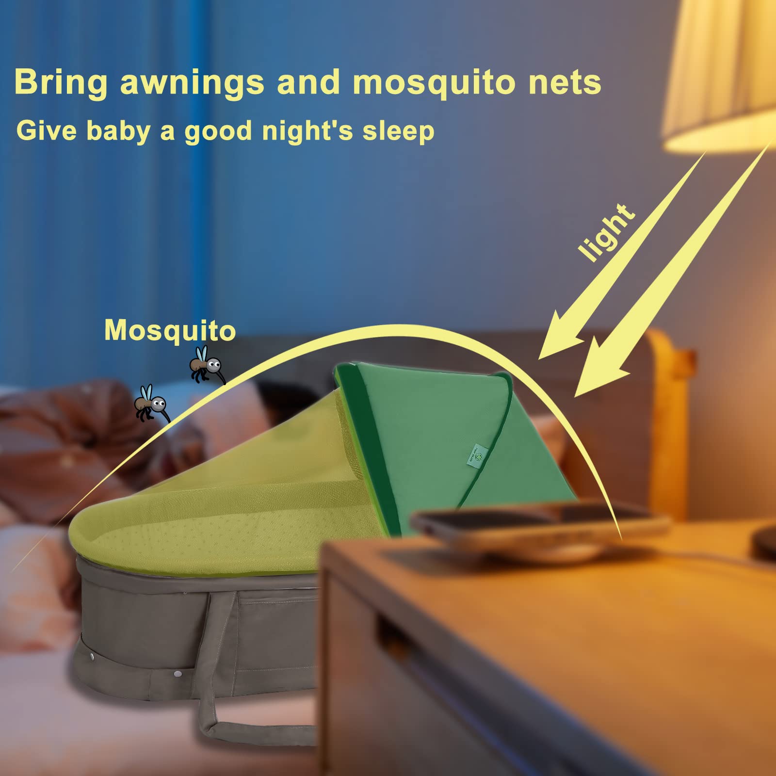 Holy Cat Portable Travel Bassinet - Foldable Baby Crib with Mosquito Net & Canopy, Lightweight & Washable for Infants (Light Grey) | Perfect for Travel, Co-Sleeping & Nursery
