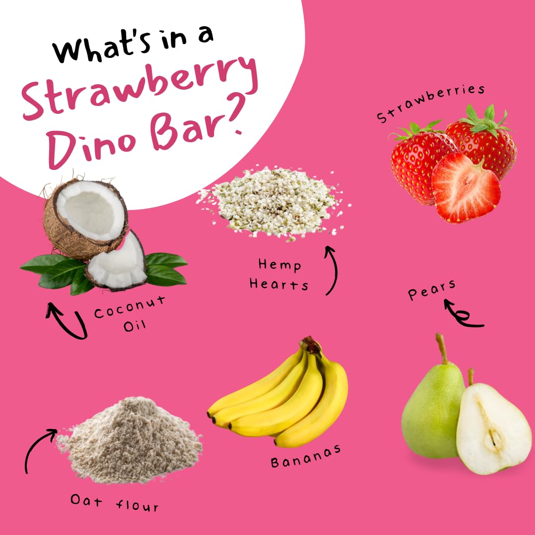 Organic Dino Bars for Kids - Healthy Fruit & Oats Snacks with Hemp Hearts & Coconut Oil | Blueberry, Strawberry & Mango Flavors | Edible Paper Wrapped Toddler Snacks | Variety Pack of 30 | Perfect for Lunchboxes, School Snacks & On-the-Go Nutrition | Ages 1+