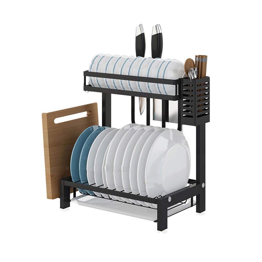 XLAHD 3-Tier Stainless Steel Dish Drainer Rack - Space Saving Kitchen Organizer with Drain Board for Plates, Utensils & Cutting Boards (Black, 35 x 22 x 40.7cm) - Perfect for Small Kitchens, Apartments & RV Use