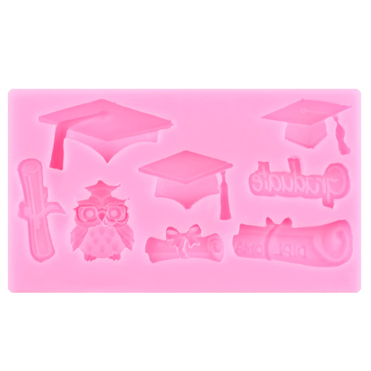 Graduation Silicone Molds Set of 4 - Owl Grad Cap, Diploma Scroll Fondant Molds for Cake Decorating, Cupcake Toppers, Candy & Chocolate Making - Perfect for Graduation Parties, School Celebrations & DIY Dessert Decorations