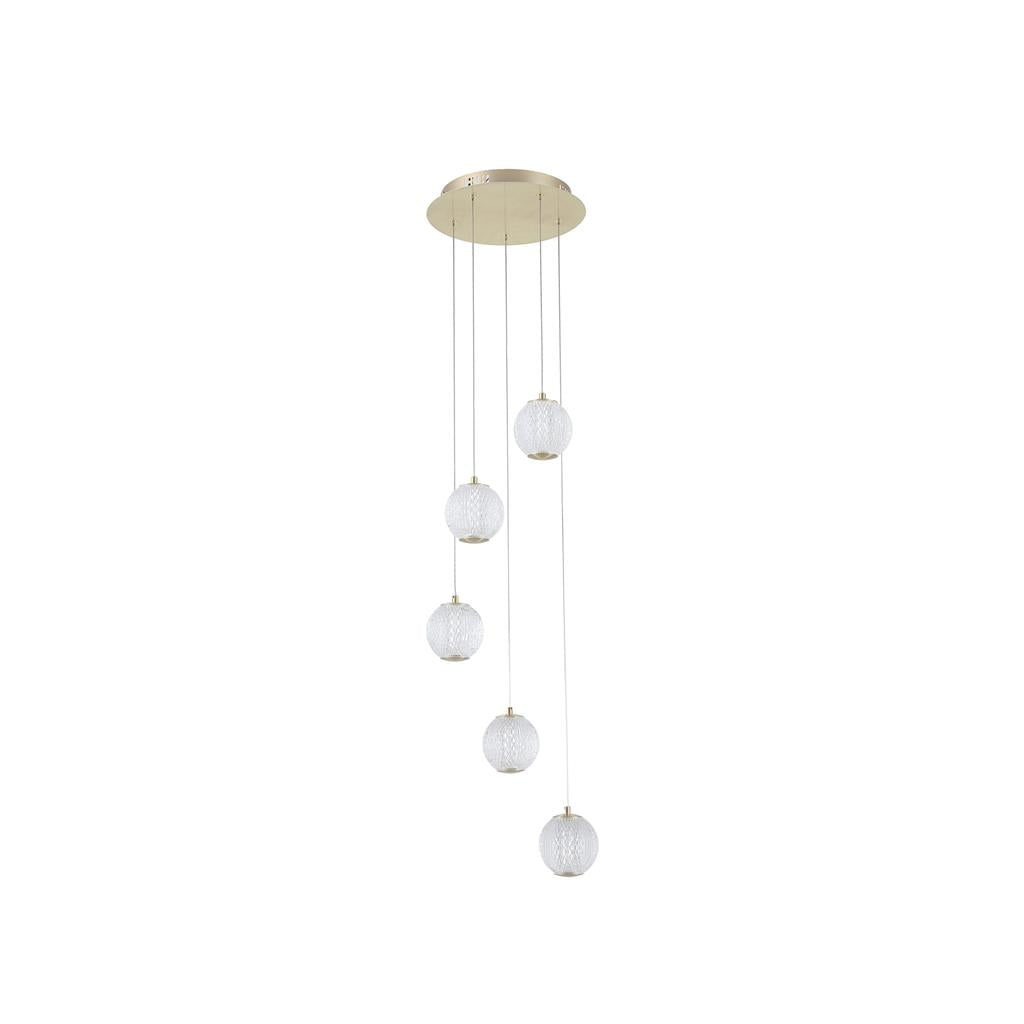 Allure 5-Light Satin Brass & Chrome Multi-Drop Ceiling Pendant with Integrated LED - Modern Dining Room & Kitchen Island Lighting Fixture